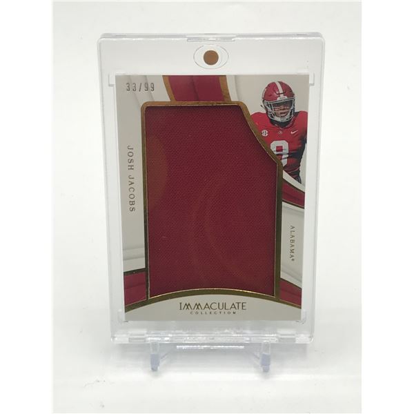 2019 PANINI IMMACULATE COLLECTION COLLEGIATE JOSH JACOBS JUMBO PATCH TRADING CARD 33/99