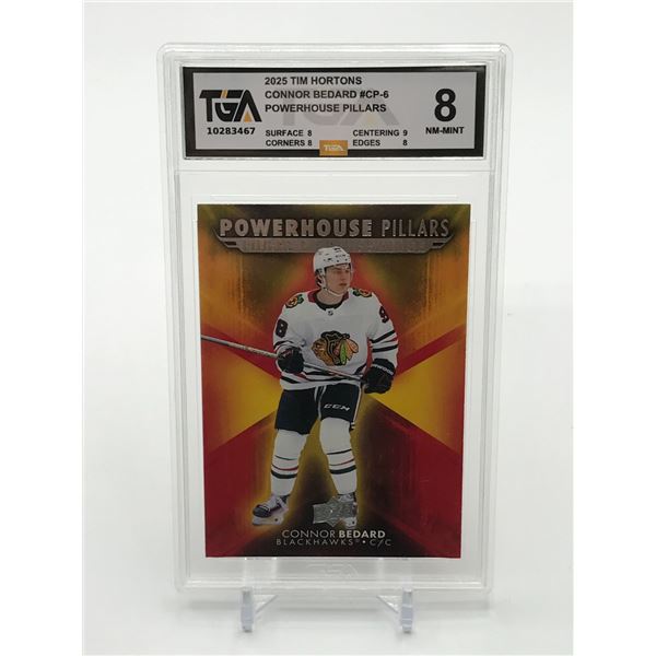 2025 TIM HORTONS CONNOR BEDARD #CP-6 POWERHOUSE PILLARS TRADING CARD - TGA GRADE 8