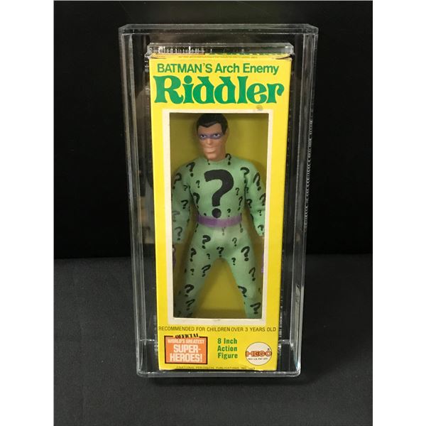 1974 MEGO WGSH 4-DIGIT WINDOW BOX RIDDLER TYPE 1 ACTION FIGURE IN ORIGINAL PACKAGIN - AFA GRADE 80