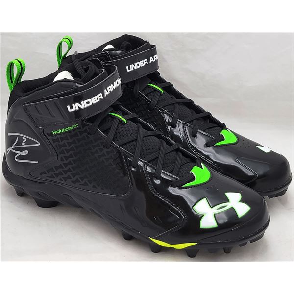 RUSSELL WILSON SIGNED UNDER ARMOUR FOOTBALL CLEATS (WILSON COA)