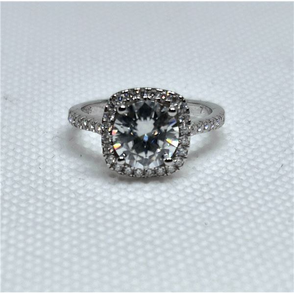 2.4 Carat Round Cut Sterling Silver Moissanite Halo Ring