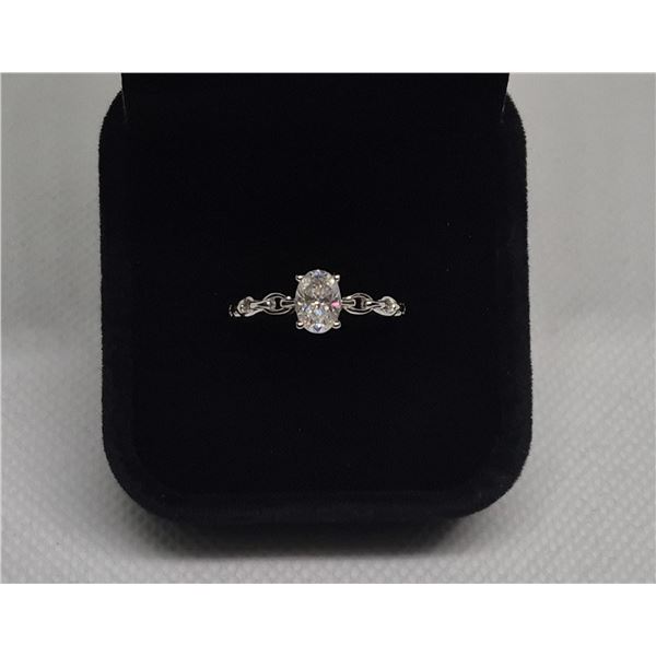 1.0 Carat Oval Cut Sterling Silver Moissanite Chain Ring