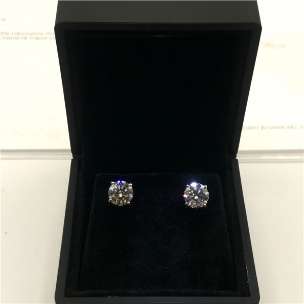 LAB GROWN DIAMOND EARRINGS TOTAL 3.47CT VS1 CLARITY - GEM LAB APPRAISAL $9,300