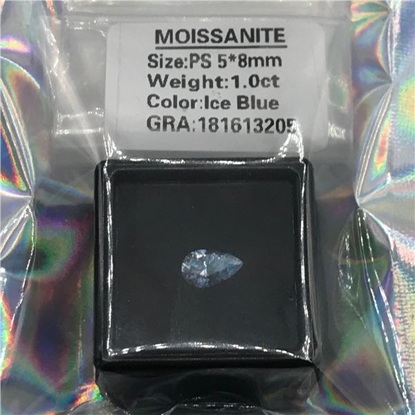 1CT MOISSANITE PEAR ICE BLUE - GRA REPORT