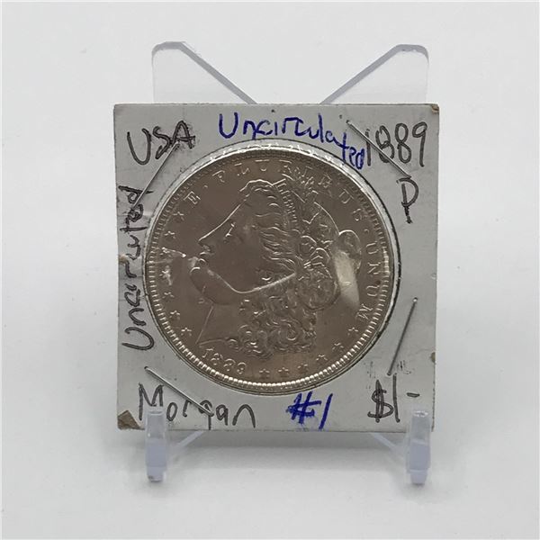 UNCIRCULATED MORGAN SILVER DOLLAR - MINTED IN 1889 IN PHILADELPHIA