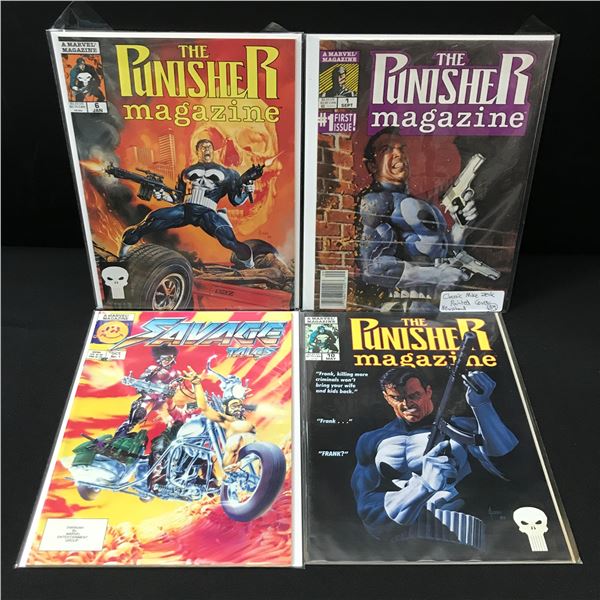 LOT OF 4 MIXED TITLE MARVEL COMICS - INCLUDING 3 PUNISHER MAGAZINES