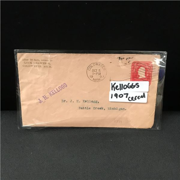 1907 CANADIAN STAMP MAIL ADDRESSED TO J.H KELLOGG (KELLOGGS CEREAL FOUNDER)