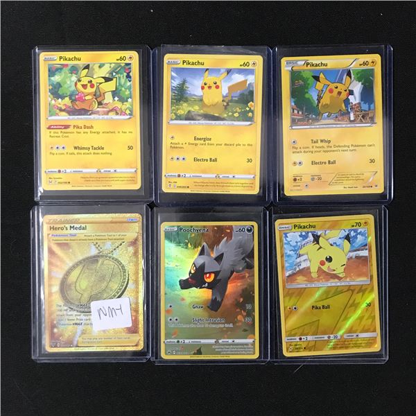 LOT OF 6 POKEMON TCG TRADING CARD IN PLASTIC SLEEVES - INCLUDING 4 PIKACHU