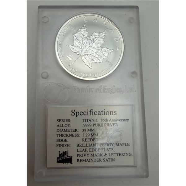 1998 $5 Silver Canada Maple Leaf Titanic Privy 1 oz Coin