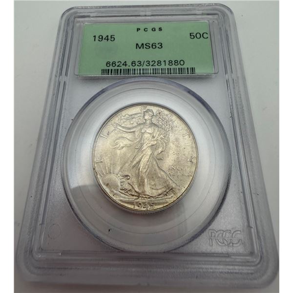 1945 Walking Liberty Silver Half Dollar MS 64