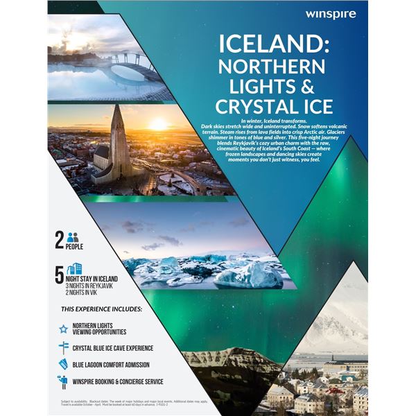 Iceland: Northern Lights & Crystal Ice Adventure for 2 people, 5 nights