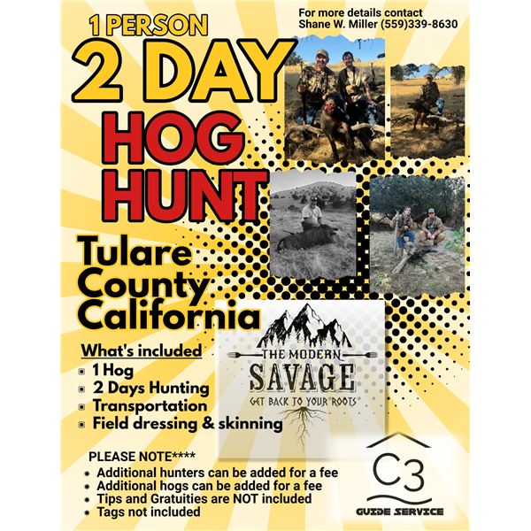 Fully Guided 2-Day Wild Hog Hunt in Tulare County, California
