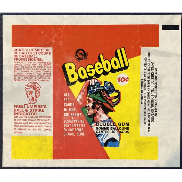 1973 O-PEE-CHEE BASEBALL WRAPPER