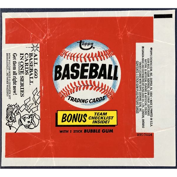 1974 TOPPS BASEBALL WRAPPER
