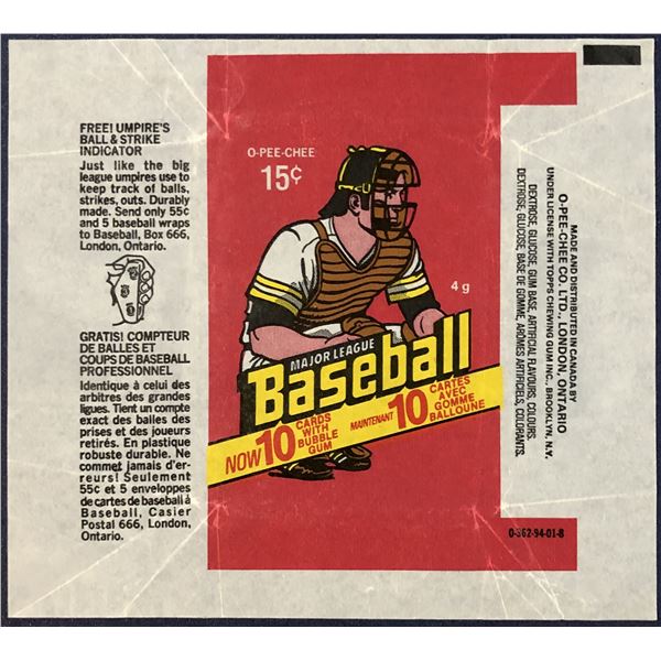 1977 O-PEE-CHEE BASEBALL WRAPPER