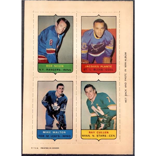 1969 O-PEE-CHEE HOCKEY 4-IN-1 JACQUES PLANTE (HOF)