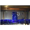 Image 2 : VINTAGE BOHEMIAN CZECH COBALT BLUE CUT TO CLEAR PITCHER & GLASSES (15 PCS)