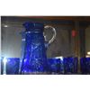 Image 5 : VINTAGE BOHEMIAN CZECH COBALT BLUE CUT TO CLEAR PITCHER & GLASSES (15 PCS)