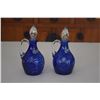 Image 2 : VINTAGE COBALT BLUE CUT TO CLEAR VASE, CRUETS, FOOTED BOWL & PITCHER (6 PCS)