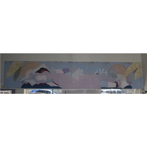 HAND PAINTED TRYPTIC  ACRYLIC ON CANVAS, HAWAIIAN LADY IN REPOSE; SIGNED DIANA HANSEN-YOUNG 1981 (NE