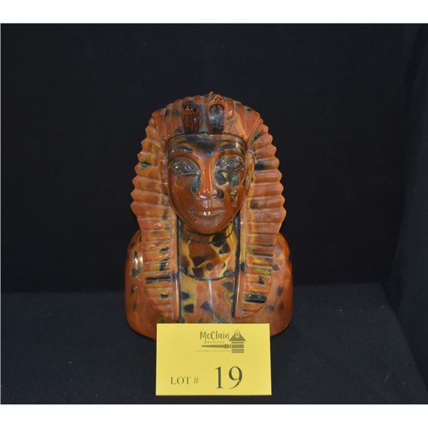 10 1/2" KING TUTANKHAMUN STATUE, AMBER COLORED RESIN