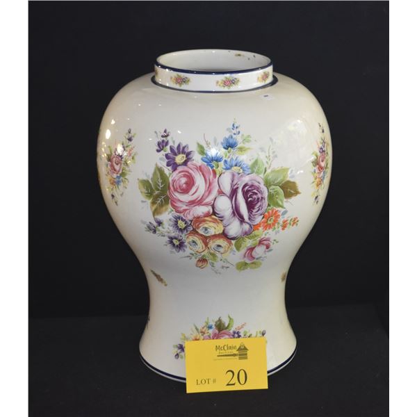 17" TALL VASE W/FLORAL MOTIF, MARKED FIORENTINE