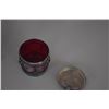 Image 3 : STERLING & GLASS SUGAR BOWL, JELLY JAR & BLUE BOTTLE (3 PCS)