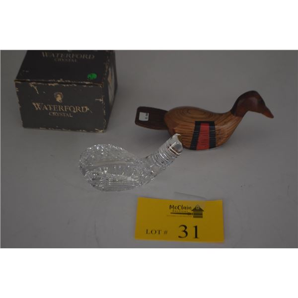 WATERFORD CRYSTAL CLUBHEAD PAPERWEIGHT & HAND MADE GOLF CLUB DUCK