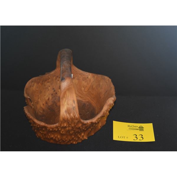 CARVED BURLWOOD BASKET