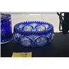 Image 2 : VINTAGE COBALT BLUE CUT TO CLEAR 10" BOWL & COVERED BISCUIT JAR (2 PCS)