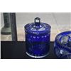 Image 3 : VINTAGE COBALT BLUE CUT TO CLEAR 10" BOWL & COVERED BISCUIT JAR (2 PCS)