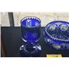 Image 4 : VINTAGE COBALT BLUE CUT TO CLEAR 10" BOWL & COVERED BISCUIT JAR (2 PCS)