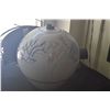 Image 5 : LARGE SPHERICAL WHITE CERAMIC VASE W/BLUE & BROWN PAINTED FLORAL MOTIFS