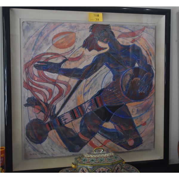 FRAMED PAINTING; SIGNED HE NENG '88 (52" X 51 1/4")