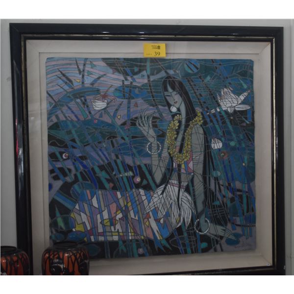 FRAMED PAINTING, "RADIANT LILY"; BY HE NENG (53 1/2" X 52")