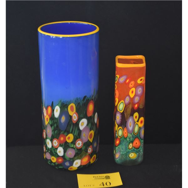 MAD ART STUDIO HAND BLOWN ART GLASS VASES (2 PCS)