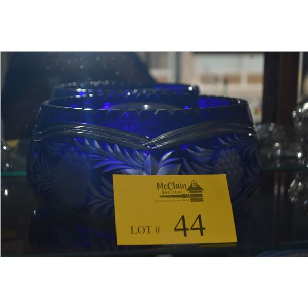 VINTAGE 9" COBALT BLUE CUT TO CLEAR CRYSTAL BOWL