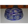 Image 4 : VINTAGE 9" COBALT BLUE CUT TO CLEAR CRYSTAL BOWL