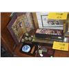 Image 3 : MIXED LOT: ART, INK STONE, TABLE SCREEN, OLD ELEPHANT OPIUM WEIGHT, STONE BALLS & COVERED BOX (11 PC