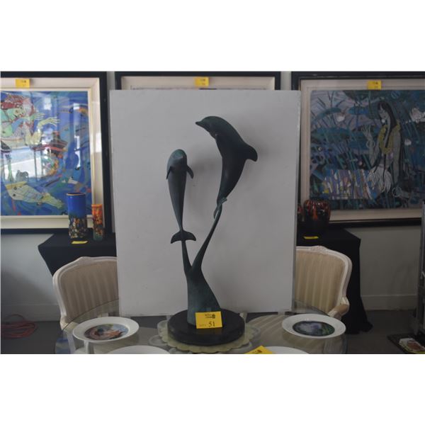36" BRONZE DOLPHIN SCULPTURE; SIGNED BRUCE STANFORD, 1993 1/25 ON MARBLE BASE
