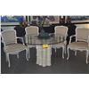 Image 2 : 48" GLASS TOP TABLE W/BAMBOO MOTIF BASE & 4 UPHOLSTERED ARM CHAIRS (6 PCS)