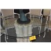 Image 3 : 48" GLASS TOP TABLE W/BAMBOO MOTIF BASE & 4 UPHOLSTERED ARM CHAIRS (6 PCS)