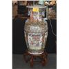 Image 1 : PAIR LARGE CHINESE ROSE MEDALLION PORCELAIN TEMPLE VASES W/FOO DOG HANDLES & STANDS (PAIR) (48" W/ST