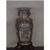 Image 6 : PAIR LARGE CHINESE ROSE MEDALLION PORCELAIN TEMPLE VASES W/FOO DOG HANDLES & STANDS (PAIR) (48" W/ST