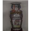 Image 7 : PAIR LARGE CHINESE ROSE MEDALLION PORCELAIN TEMPLE VASES W/FOO DOG HANDLES & STANDS (PAIR) (48" W/ST