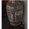 Image 9 : PAIR LARGE CHINESE ROSE MEDALLION PORCELAIN TEMPLE VASES W/FOO DOG HANDLES & STANDS (PAIR) (48" W/ST