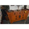 Image 4 : CHINESE WOOD CARVED SIDEBOARD W/3 DRAWERS, 2 DOORES & BRASS HARDWARE (72" X 17 1/2" X 34")