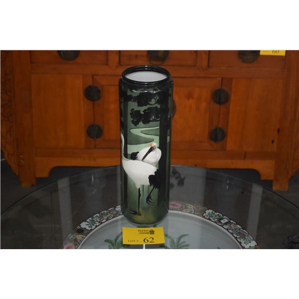 1930'S ART DECO WILLETS BELLEEK PORCELAIN VASE W/STORK MOTIF (16") (DOES NOT INCLUDE FLOWERS)