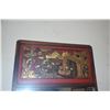 Image 4 : VINTAGE CHINESE RED & GILT CARVED WOOD WALL MIRROR (17" X 36")