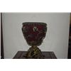 Image 2 : VINTAGE URN W/BURGANDY CERAMIC & GILT METAL MOUNTS (12")